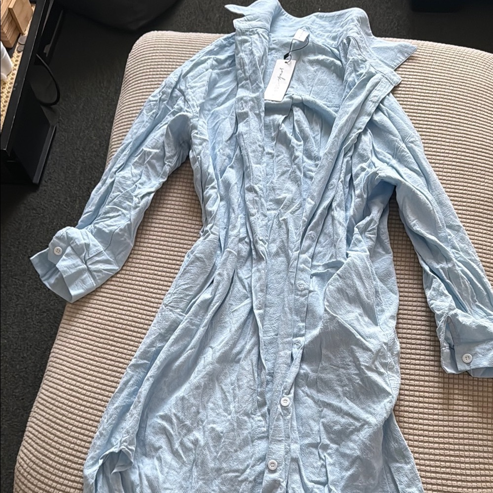 Light Blue Button-Up Shirt Dress